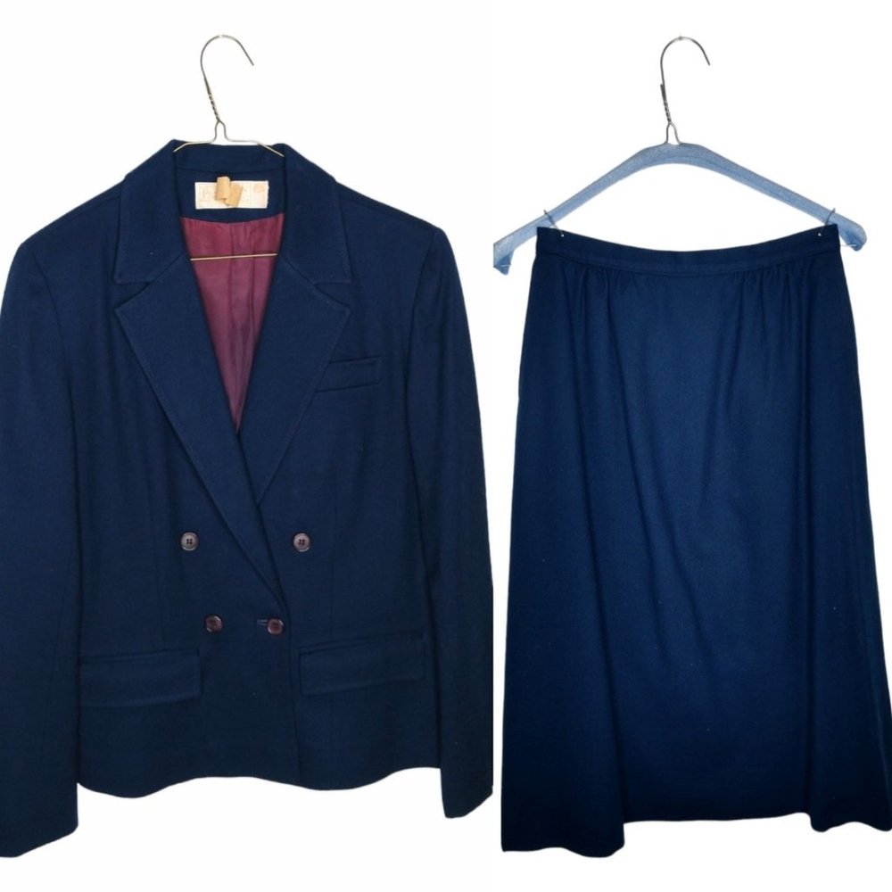 Vintage Pendleton Navy Blue Virgin Wool Suit Size 8